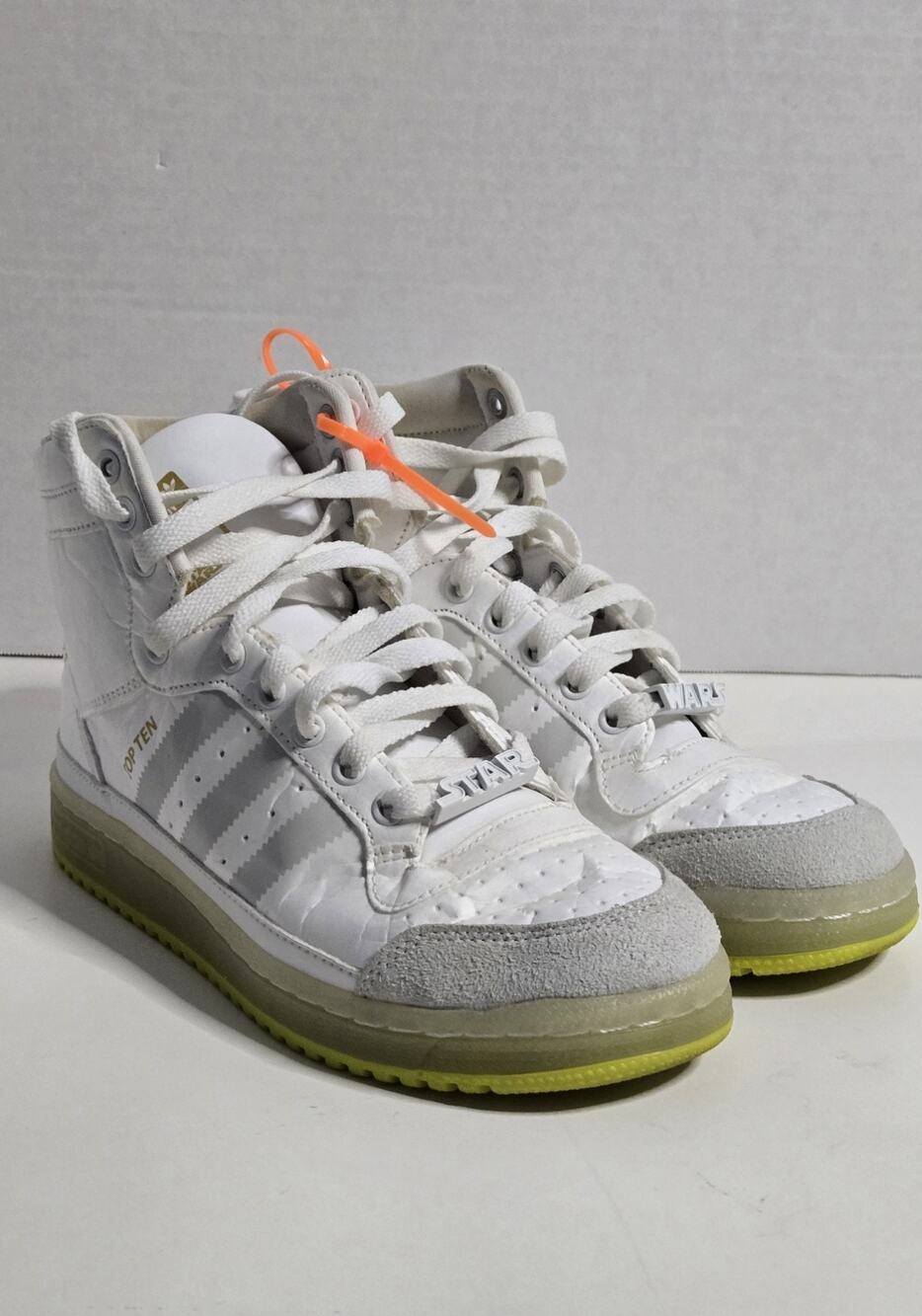 ADIDAS Top Ten Hi Yoda Originals Sneakers White/Taupe/Glow Green Yth Sz 4.5